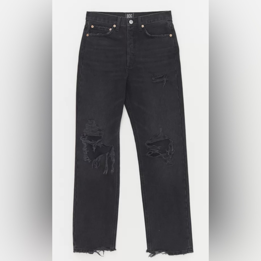 BDG URBAN OUTFITTERS WOMEN’S JEANS BUTTON FLY BLACK DESTROYED RELAX STRAIGHT  26